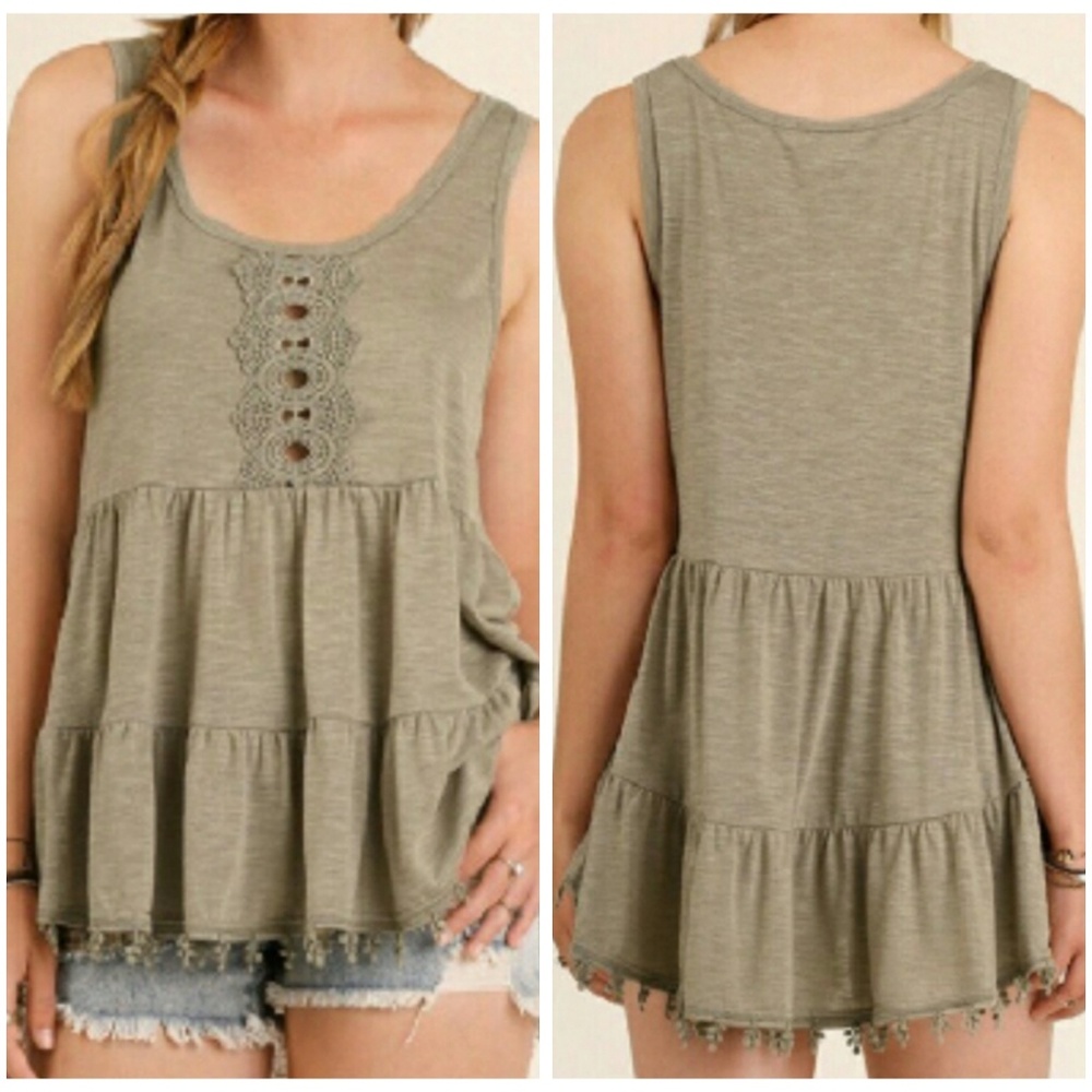 Woman's Olive Hi-Lo Ruffle Tunic - Picture 2 of 4